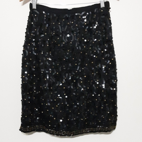Vintage Dresses & Skirts - Vintage skirt women sequins detail short black event retro Y2K classic luxury 14